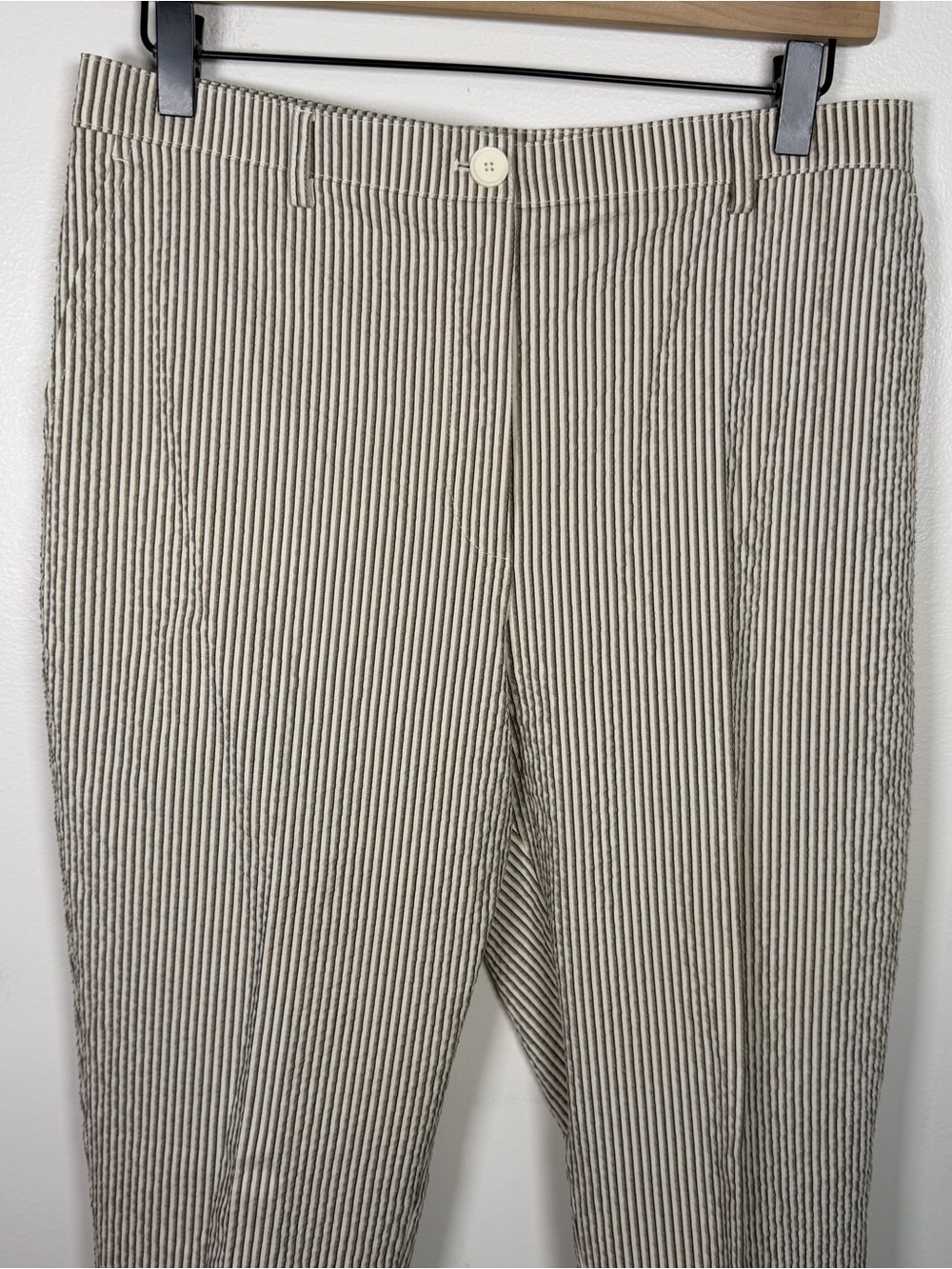 Akris Punto Seersucker Stripe Suit Set Blazer Pants Cotton Stretch US 6 Cream - Picture 8 of 12